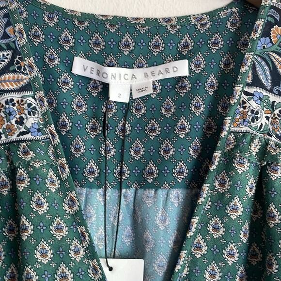 Veronica Beard Mariposa Silk Midi Dress Seagrass Green Multi - Picture 3 of 16